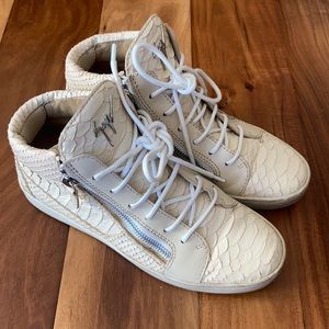 Snakeskin/Leather Side-Zip Sneakers, size 37